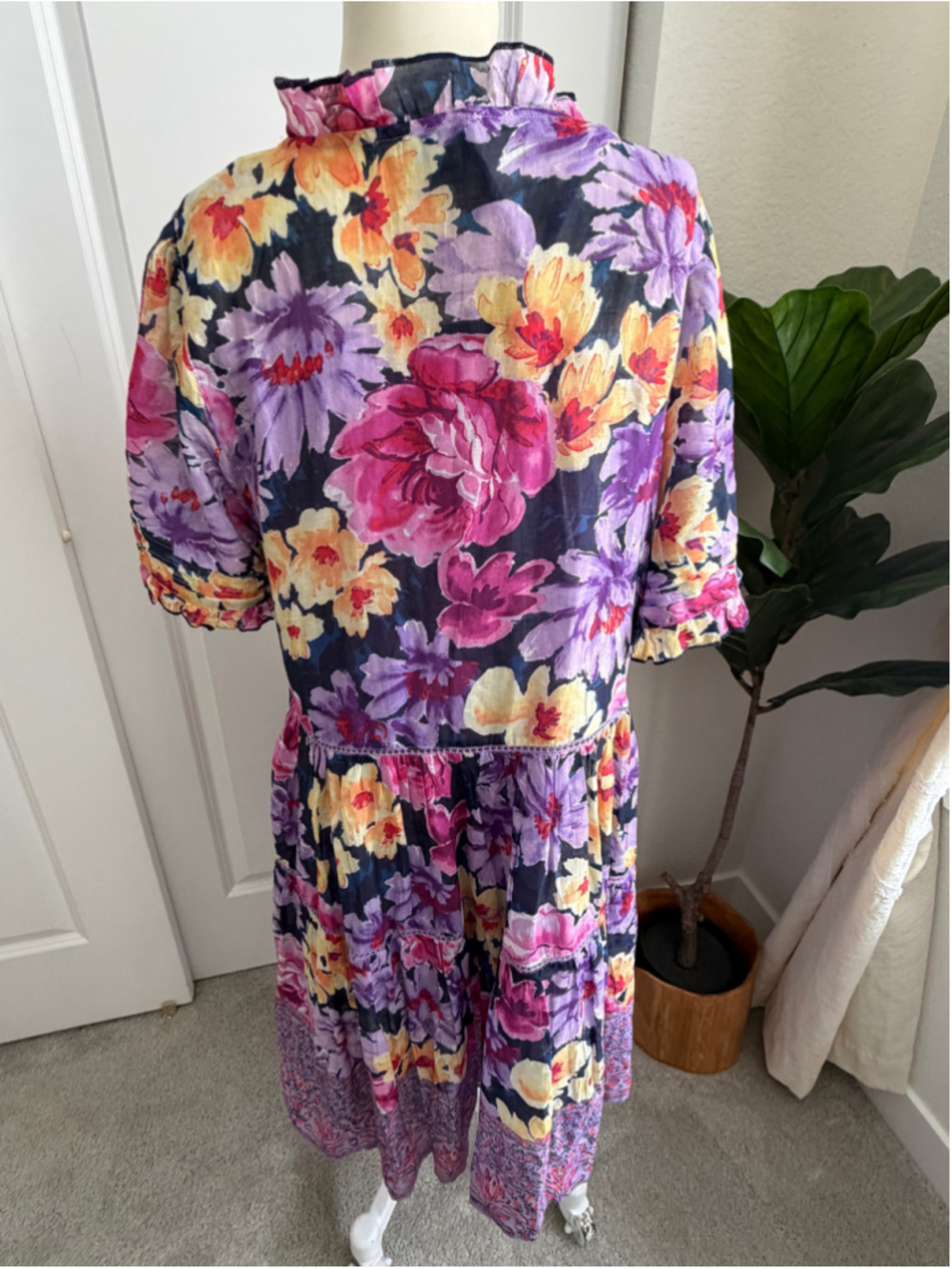 Sundance Fields of Beauty Floral Tiered Mini Dress Purple Boho Medium - Picture 7 of 11